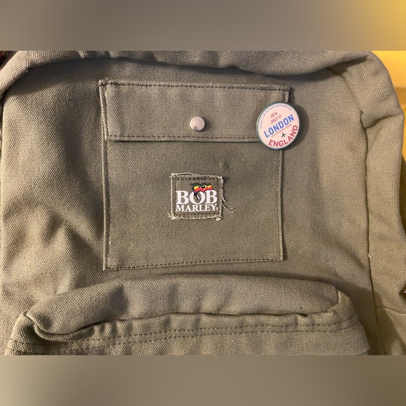 NWOT Imported Bob Marley Backpack with Pins (Unisex) -Canvas Khaki Green Color - Picture 7 of 7